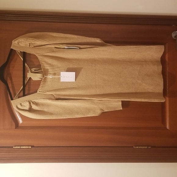 Wayf Leland Long Sleeve Tie Back Short Sheath Sweater Dress size XS camel color - Picture 5 of 14